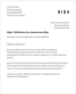 la lettre pour resilier un abonnement biba