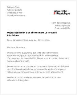 la lettre pour resilier un abonnement la nouvelle republique