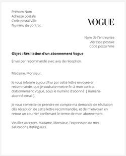 la lettre pour resilier un abonnement vogue