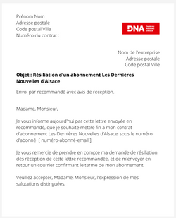 la lettre pour resilier un abonnement dna