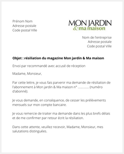 lettre pour resilier mon jardin et ma maison