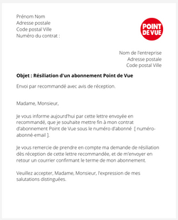 la lettre pour resilier un abonnement point de vue