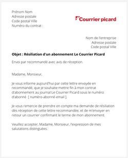 la lettre pour resilier un abonnement picard