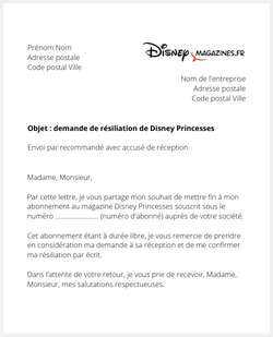  la lettre pour résilier un abonnement disney princesses