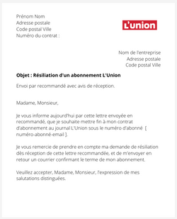 la lettre pour resilier un abonnement lunion