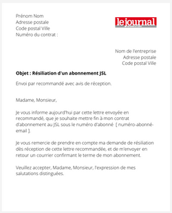 la lettre pour resilier un abonnement jsl