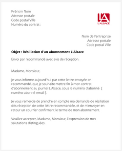 la lettre pour resilier un abonnement lalsace