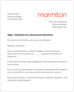 la lettre pour resilier un abonnement marmiton