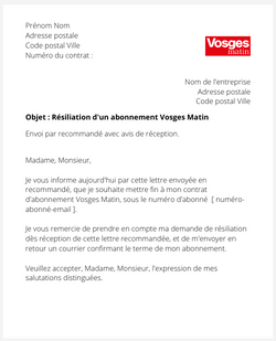 la lettre pour resilier un abonnement vosges matin