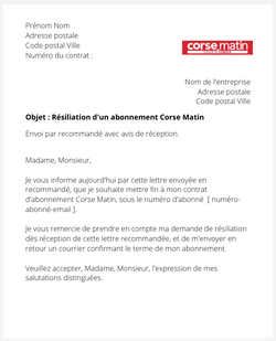 la lettre pour resilier un abonnement corse matin