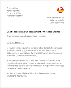 la lettre pour resilier un abonnement tv grandes chaines