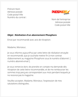 la lettre pour resilier un abonnement phosphore