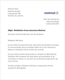 la lettre pour resilier une assurance matmut