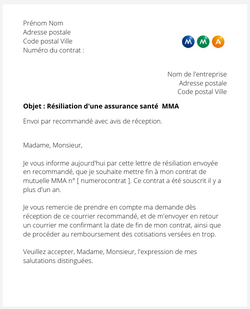 la lettre pour resilier une mutuelle mma