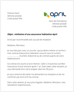 la lettre pour resilier une assurance logement april