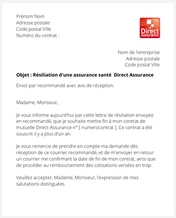 la lettre pour resilier une mutuelle direct assurance