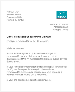 la lettre pour resilier une assurance vie maaf