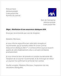 la lettre pour resilier une assurance obseques axa