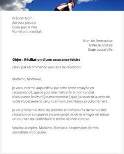 la lettre pour resilier une assurance loisirs