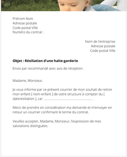 lettre resiliation garderie