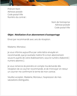 la lettre pour resilier un abonnement dautopartage