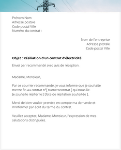 la lettre pour resilier un contrat delectricite