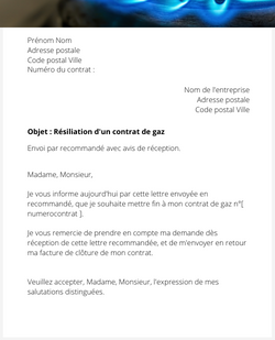 la lettre pour resilier un contrat de gaz