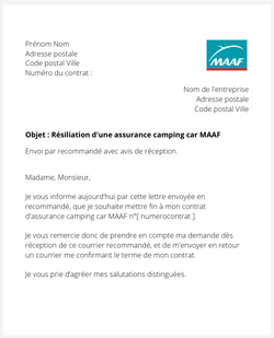 la lettre pour resilier une assurance camping car maaf