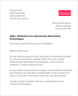 la lettre pour resilier un abonnement alternatives economiques