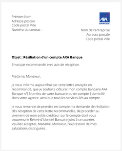 la lettre de cloture pour un compte axa