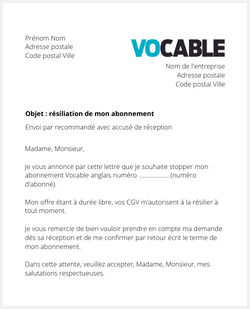 la lettre pour resilier un abonnement au magazine vocable