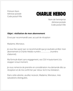 la lettre pour resilier un abonnement charlie hebdo