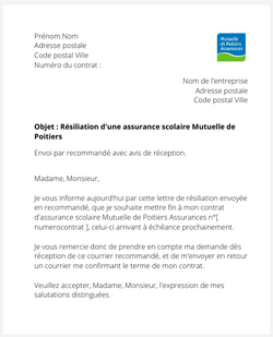 la lettre pour resilier une assurance scolaire mutuelle de poitiers