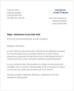 la lettre pour resilier une gav acm