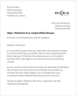 la lettre pour cloturer un compte milleis banque