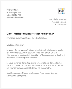 la lettre pour resilier une protection juridique gan