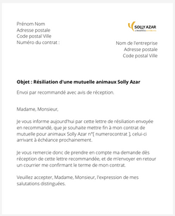 la lettre pour resilier une mutuelle animaux solly azar