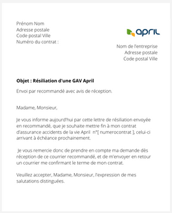 la lettre pour resilier une gav april