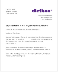 la lettre pour resilier un abonnement minceur dietbon