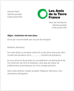 lettre resiliation amis de la terre