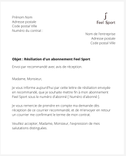 la lettre pour resilier un abonnement feel sport