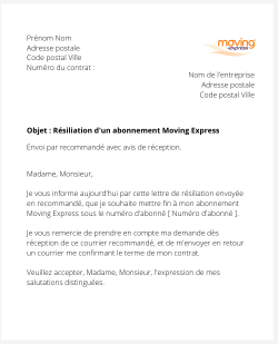 la lettre pour resilier un abonnement moving express