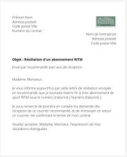 la lettre pour resilier un abonnement de sport ritm