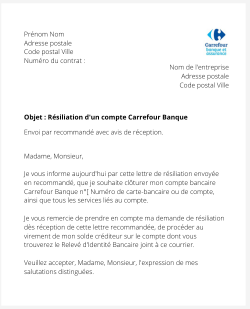 la lettre pour resilier un compte carrefour banque