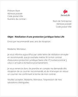 la lettre pour resilier une protection juridique swiss life