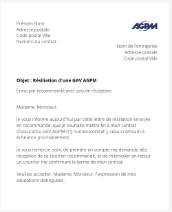 la lettre pour resilier une gav agpm