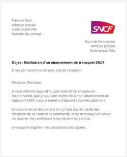 la lettre pour resilier un abonnement sncf