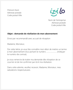 la lettre pour resilier un titre de transport izilo