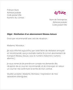 la lettre pour resilier un abonnement reseau astuce