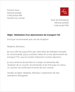 la lettre pour resilier un abonnement t2c